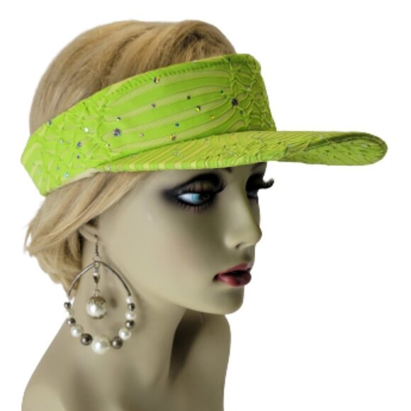 LADIES Fashion Glitter Sequin  Velcro Green Visor Golf Travel Cap Headwear - Picture 3 of 16